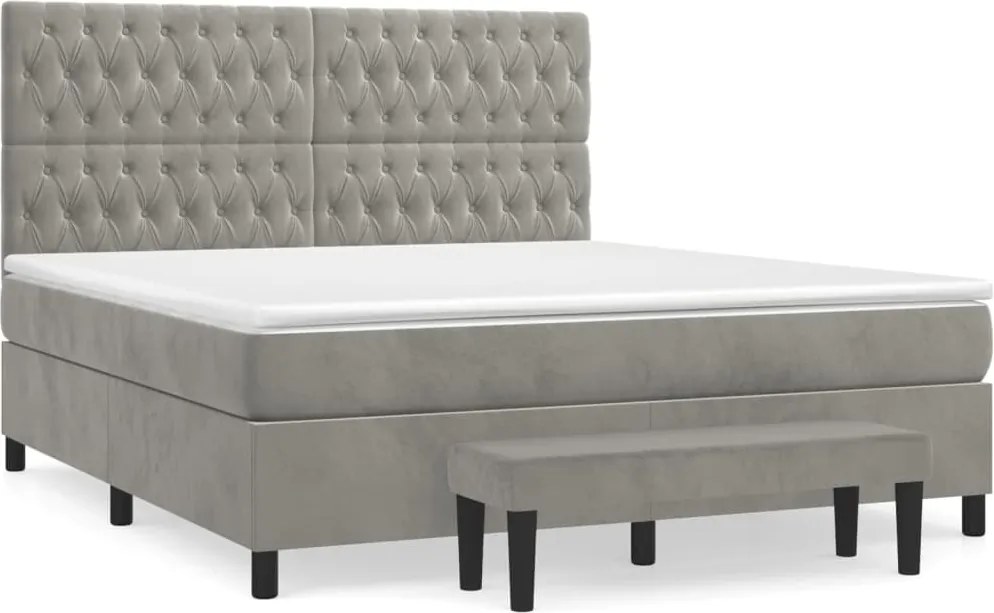 vidaXL Pat box spring cu saltea, gri deschis, 180x200 cm, catifea