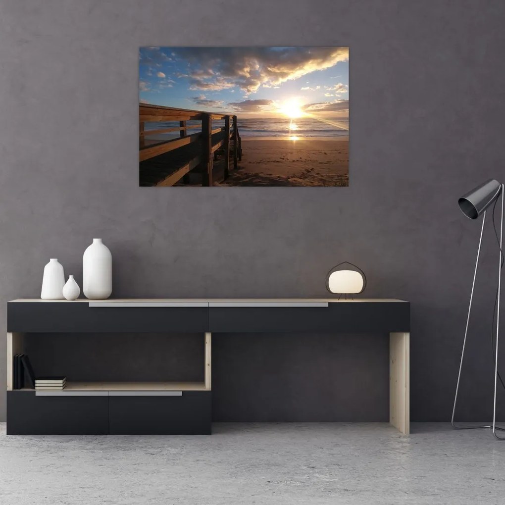 Tablou cu dig, plajă și mare (90x60 cm)