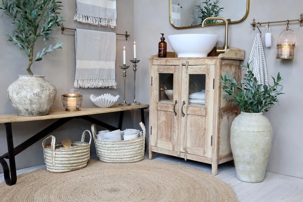 Dulap pentru lavoar din lemn reciclat, cu 2, aspect vintage, Grimaud