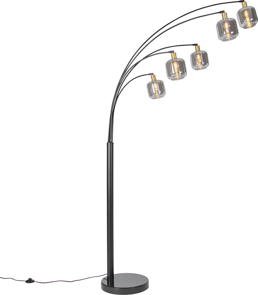 Lampa de podea neagră cu auriu cu sticlă fumurie cu 5 lumini - Zuzanna
