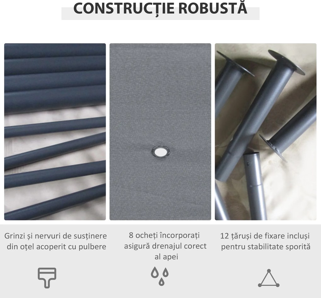 Outsunny 3x4 m Gazebo de Exterior din Oțel cu 6 Perdele Detașabile și Orificii de Drenaj, Gri | Aosom Romania