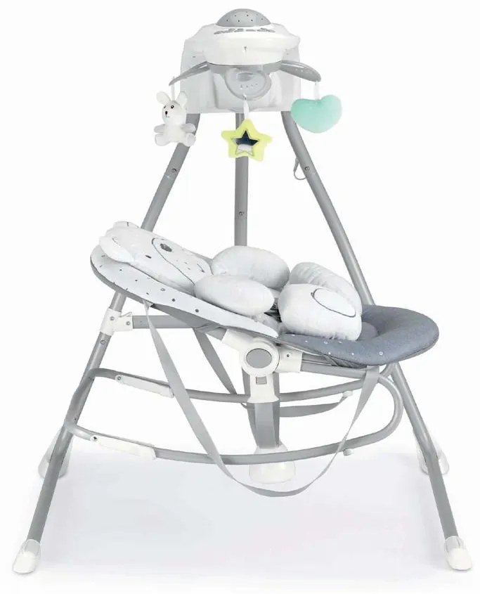 Balansoar si scaun 2 in 1 cu melodii si sunete, 4 viteze pentru leganare bebe, proiector de lumina, Orso Grigio