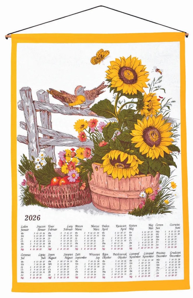 Calendar textil cu baston Slunečnice 2026, 45 x 65 cm
