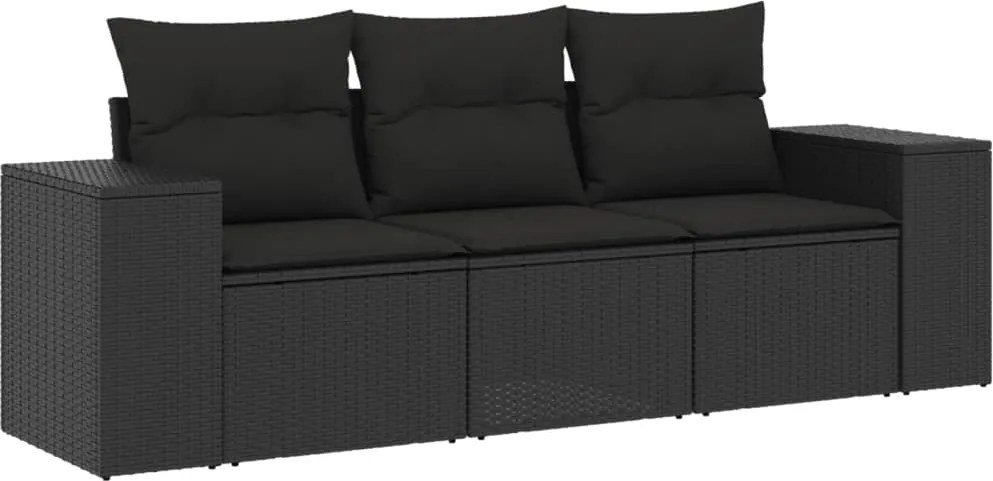 vidaXL Set mobilier de grădină cu perne, 3 piese, negru, poliratan