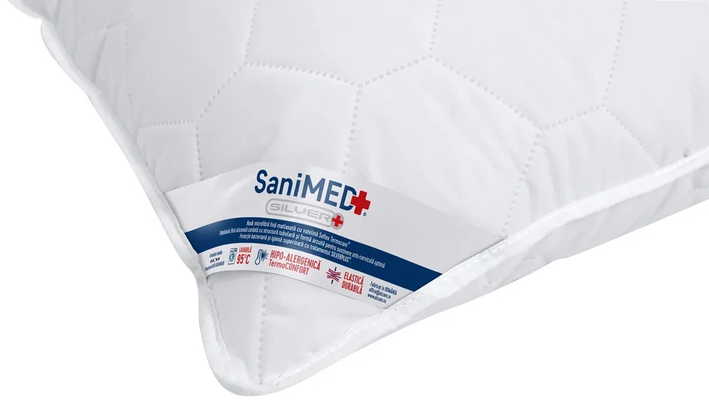 Set 2 perne Alcam, SaniMed® 50x70 cm, microfibra matlasata hipoalergenica, umplutura cu tratament SILVERPLUS®