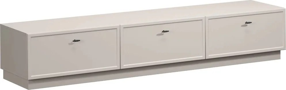 Comodă TV Lorini 200 cm cu sertare - culoare cașmir / mânere negre tip T-bar