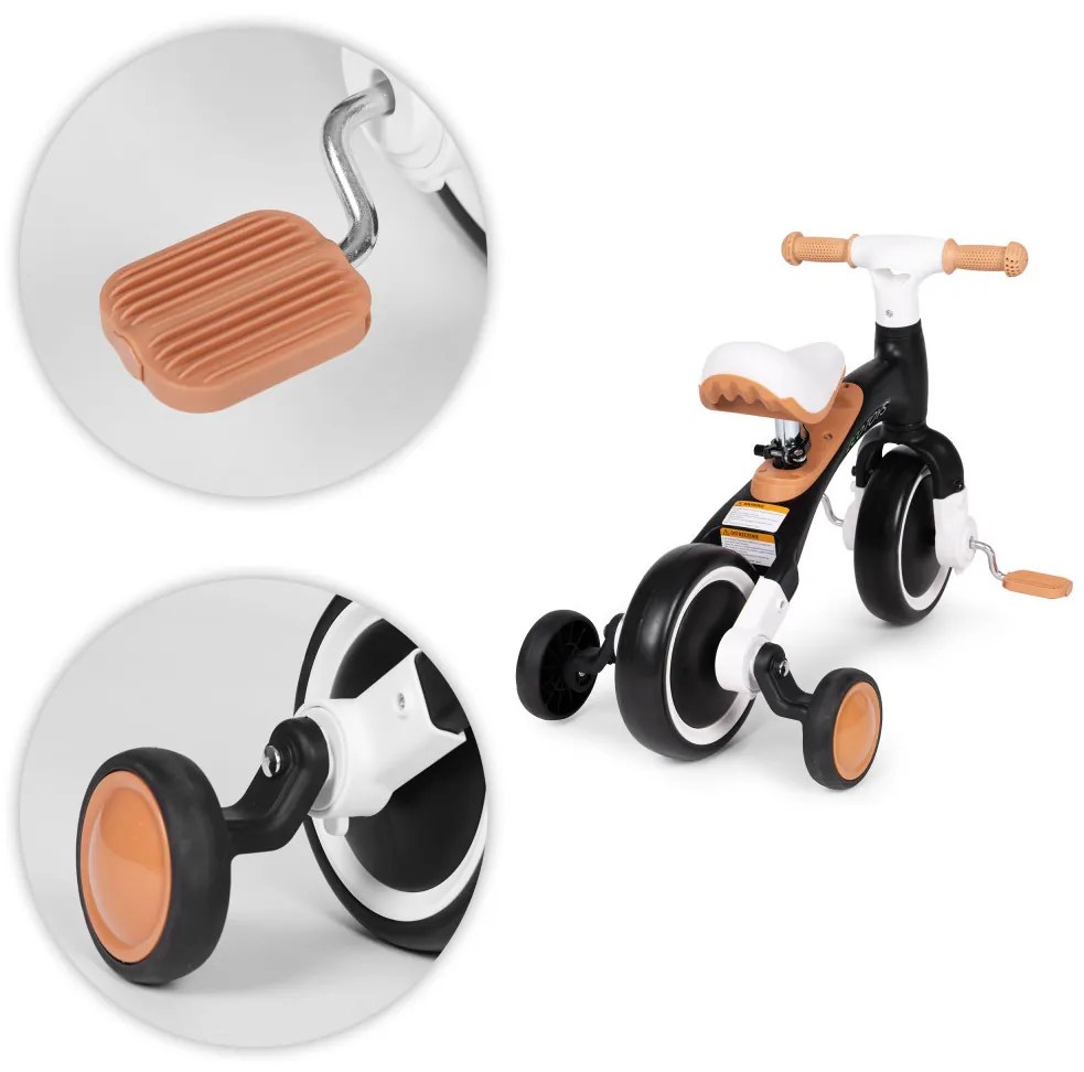 Bicicletă de jogging 3-in-1 cu pedale și roți laterale negru