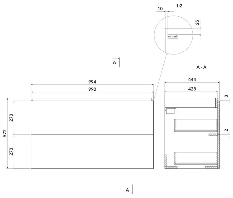 Mobilier suspendat, Cersanit, Larga, dreptunghiular, 100 cm, alb