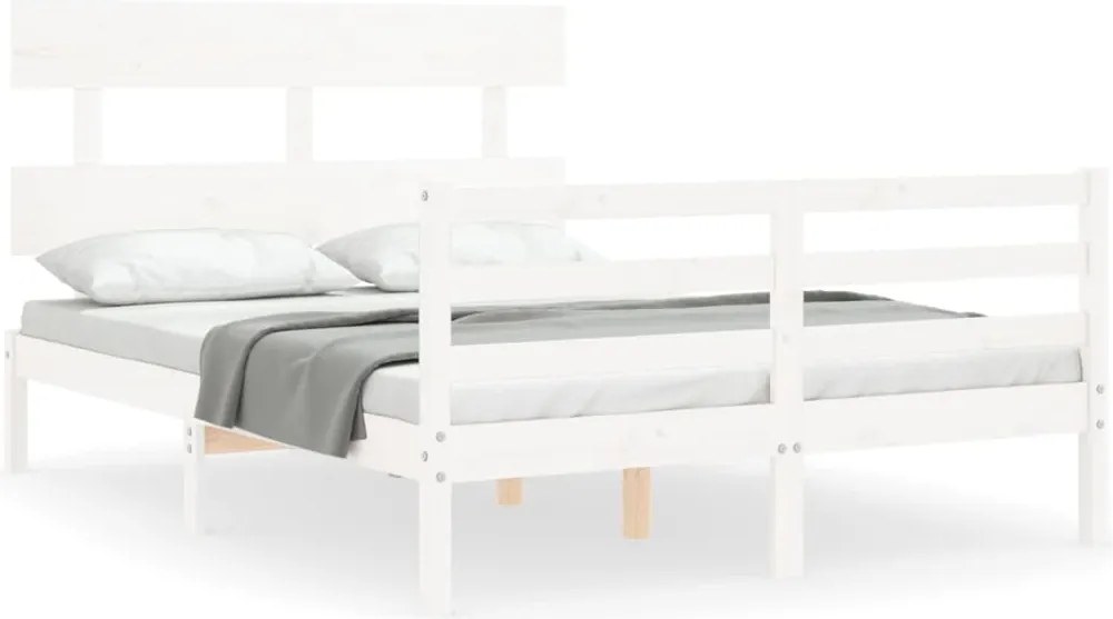 vidaXL Cadru de pat cu tăblie dublu mic, lemn masiv