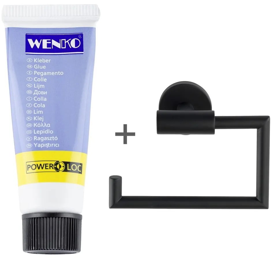 Suport pentru hârtie igienică negru mat autoadeziv din oțel inoxidabil Bosio – Wenko