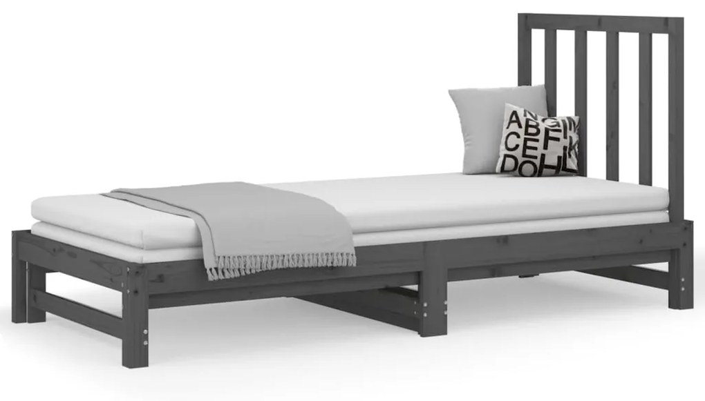 3108329 vidaXL Pat de zi extensibil, gri, 2x(90x190) cm, lemn masiv de pin