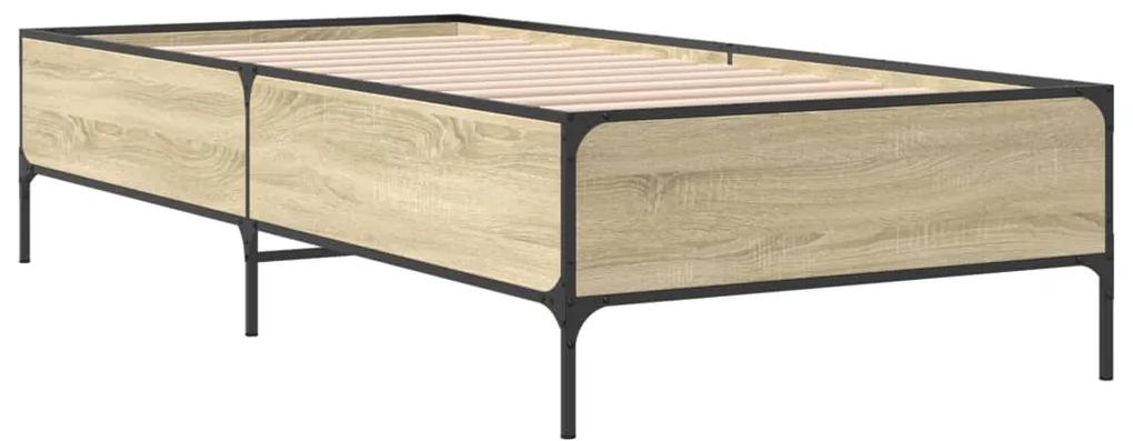 844992 vidaXL Cadru de pat, stejar sonoma, 75x190 cm, lemn prelucrat și metal