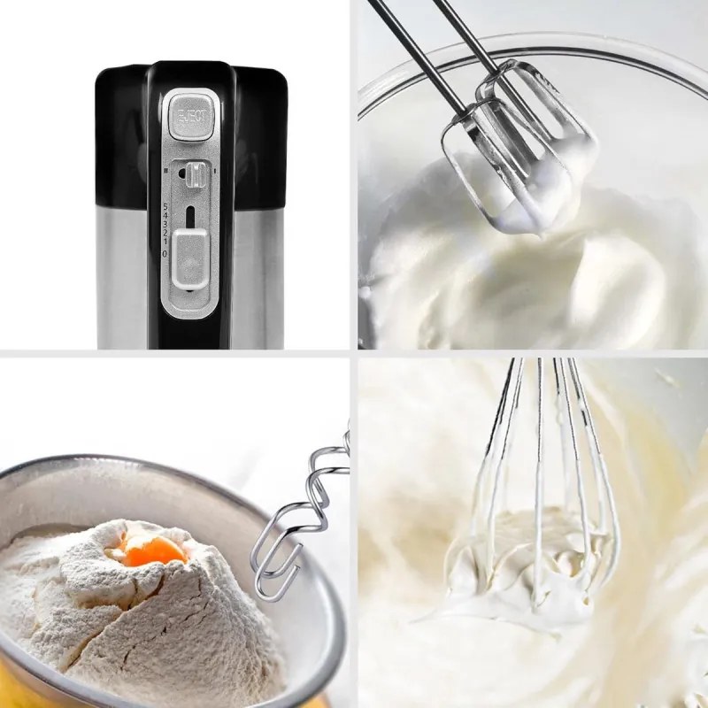 Mixer cu bol Royalty Line cu bol RL-HM19015, 700W, 6 palete, 3 L, Turbo, 5 viteze, Negru/Inox