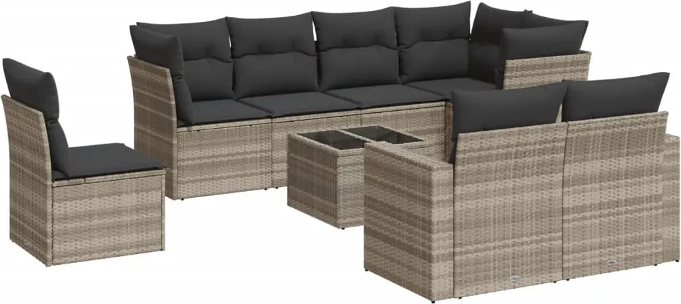 vidaXL Set canapele de grădină cu perne, 9 piese gri deschis poliratan