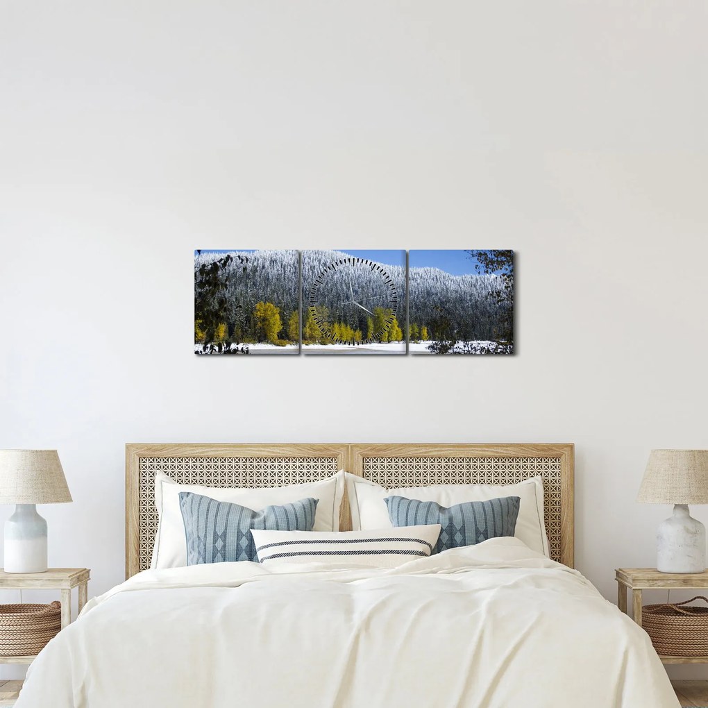 Tablou - munții înzăpeziți iarna (cu ceas) (90x30 cm)
