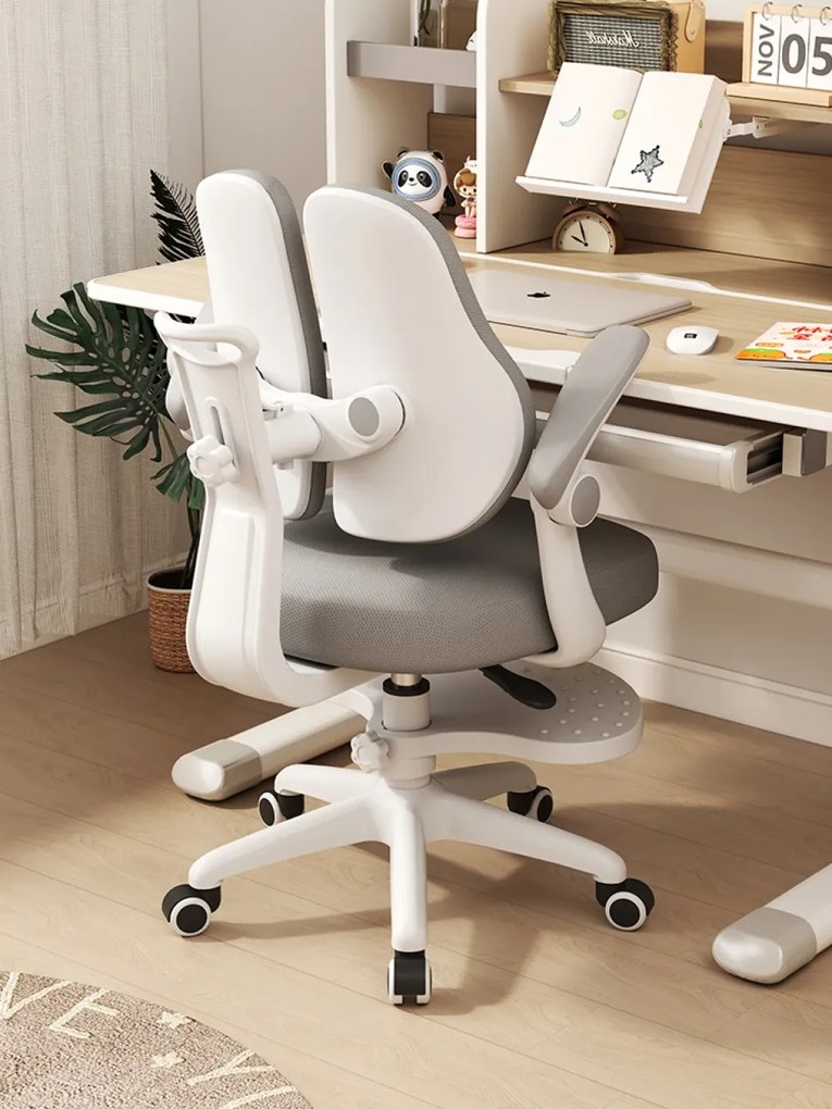 Scaun ergonomic pentru copii, spatar reglabil inaltime si adancime, suport picioare reglabil, rotativ, Roz