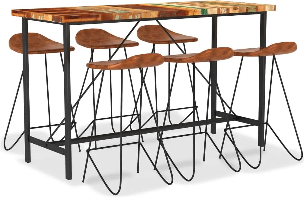 vidaXL Set mobilier bar 7 piese, lemn masiv reciclat & piele naturală