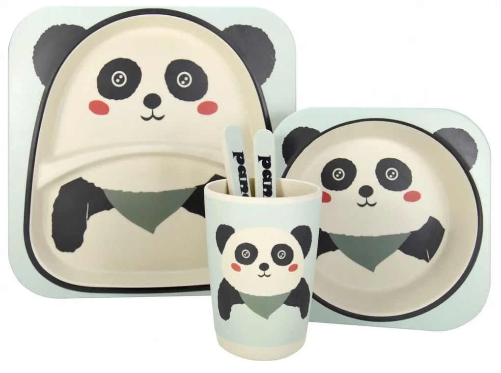 Set de masa pentru copii 5 piese Panda, bambus