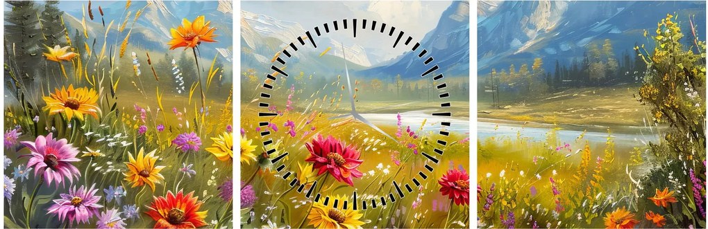 Tablou - Peisaj pictat (cu ceas) (90x30 cm)