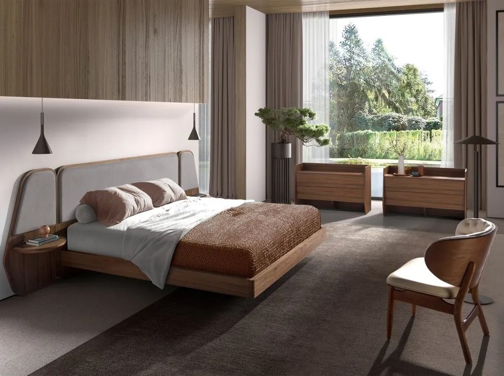 Pat dublu tapitat design LUX Grey-Walnut, 180x200cm