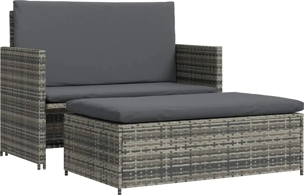 vidaXL Set mobilier de grădină cu perne, 2 piese, gri, poliratan