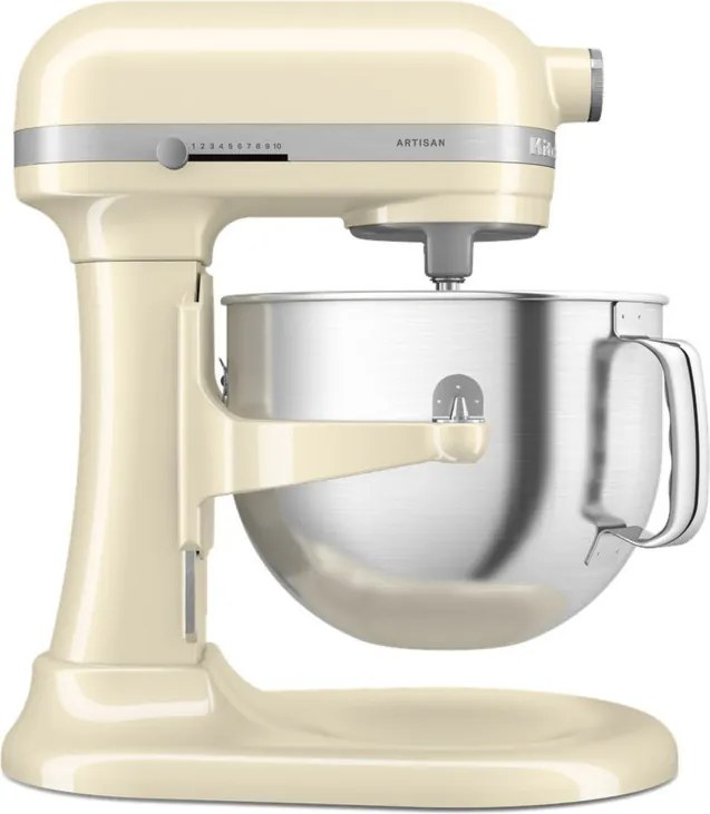 Mixer planetar KitchenAid Artisan 5KSM70SHXEAC Almond cream, 375 W, 6,6 l, 11 viteze, 67 de puncte de contact, Ridicare bol, Viteză speciala „Fold”, Flex Edge, Crem