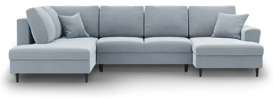 Colțar albastru deschis extensibil, cu spațiu de depozitare cu tapițerie din catifea (cu colț pe partea stângă-în formă de "U") Kyoto – Cosmopolitan Design