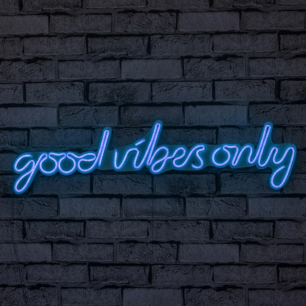 Decoratiune luminoasa LED de perete Good Vibes Only Albastru 76x19x2 cm