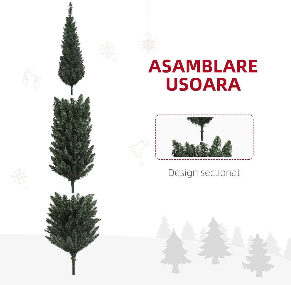 HOMCOM Brad de Crăciun Artificial Înalt de 195 cm cu 390 Crengi, Îngust și Spațiu Economic, Ø55x195 cm, Verde | Aosom Romania