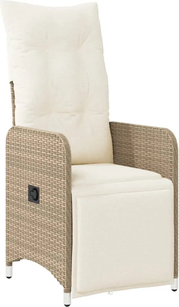 vidaXL Scaun de grădină rabatabil cu perne, bej, poliratan