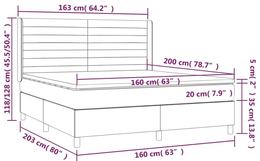 Pat box spring cu saltea, roz, 160x200 cm, catifea Roz, 160 x 200 cm, Benzi orizontale