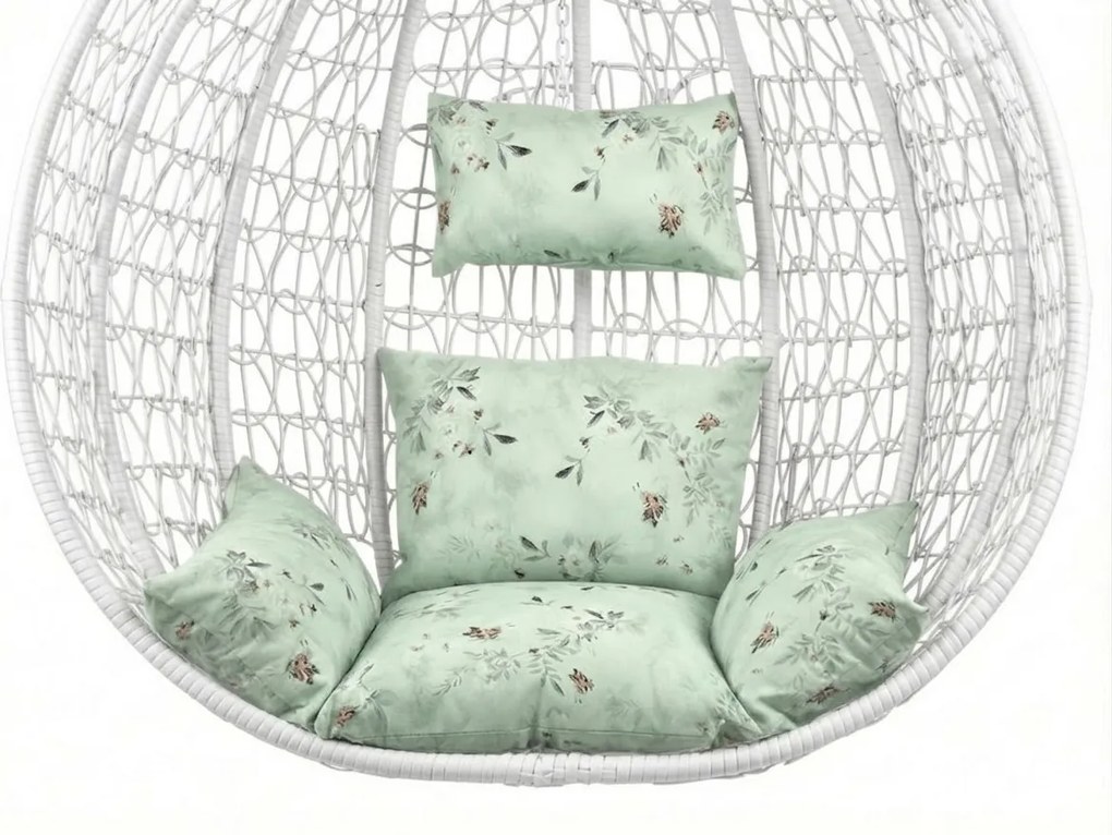 Scaun suspendat alb KOKON fara suport, perna verde deschis cu model