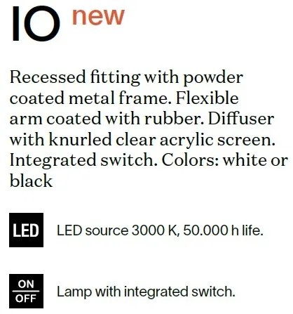 Aplica LED cu brat flexibil, incastrabila perete fals, IO AP BIANCO