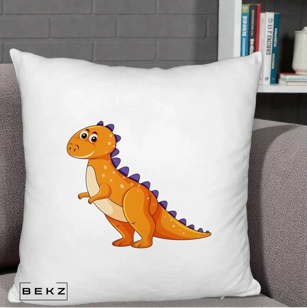 Perna Decorativa T-Rex Portocaliu, 40x40 cm, Alb Pufos, Husa Detasabila, Perna Inclusa, BEKZ®