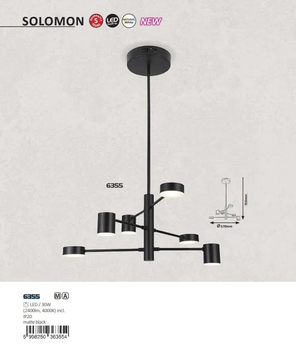 Lustra design industrial cu 6 spoturi LED SOLOMON 6355 RX