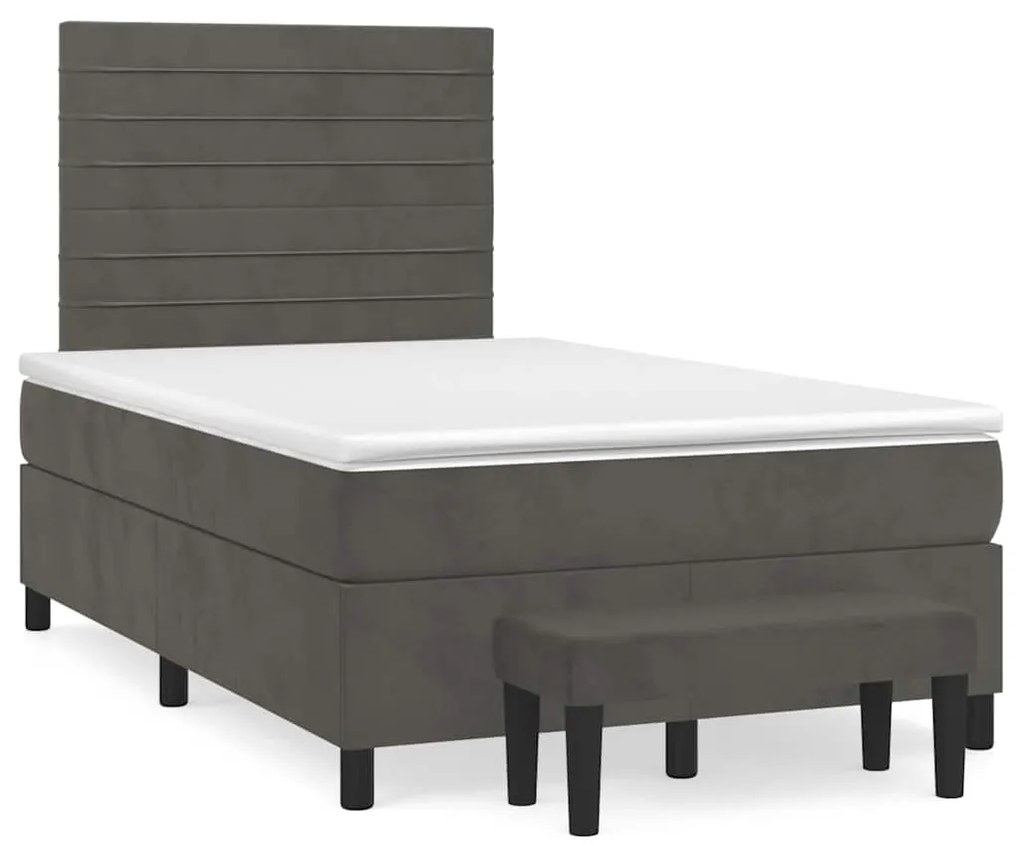 vidaXL Pat box spring cu saltea, gri închis, 120x190 cm, catifea