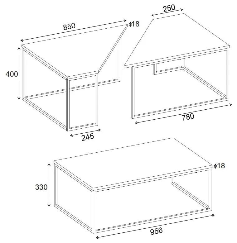 Măsuțe de cafea în culoare naturală 3 buc. cu blat cu aspect de lemn de stejar 70x110 cm Titan – Marckeric