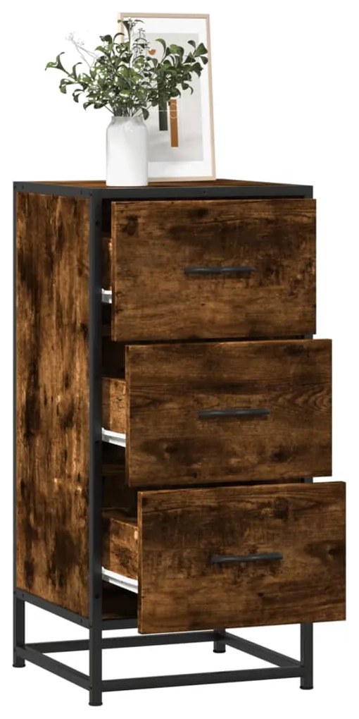 vidaXL Dulap, stejar fumuriu, 35,5x35x76 cm, lemn prelucrat și metal