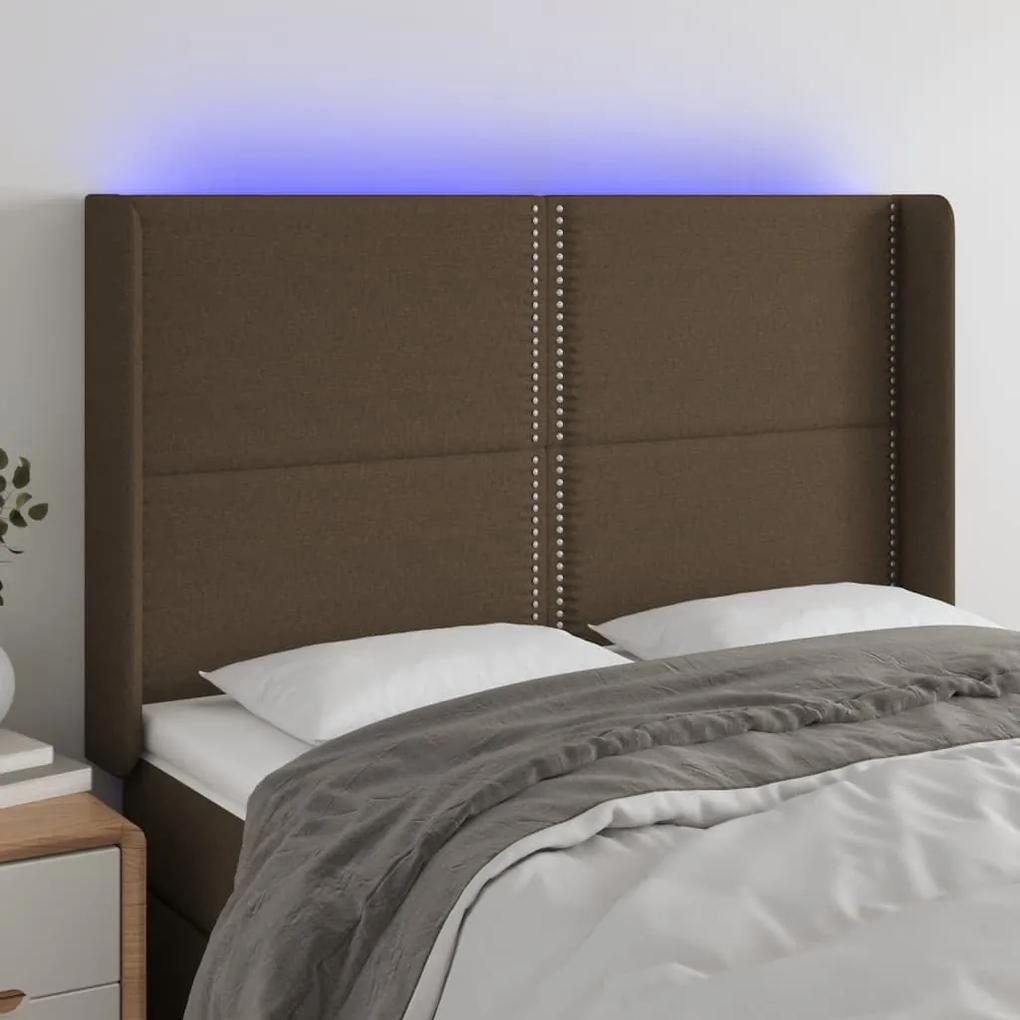 3123909 vidaXL Tăblie de pat cu LED, maro închis, 147x16x118/128 cm, textil
