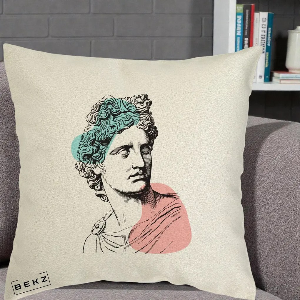 Perna Decorativa Bust Grec Vaporwave, 40x40 cm, Ecru, Husa Detasabila, Perna Inclusa, BEKZ®