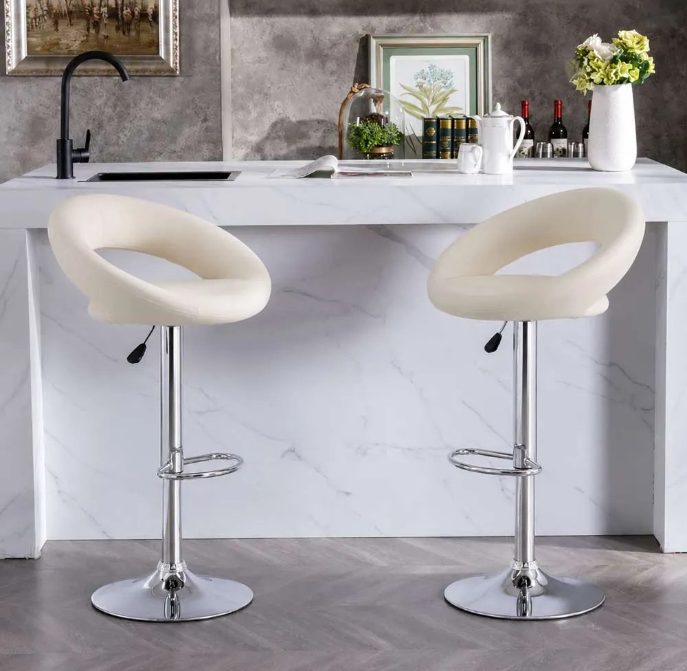 Scaun bar crem ABS 151 rotativ, din piele sintetică cu suport de picioare