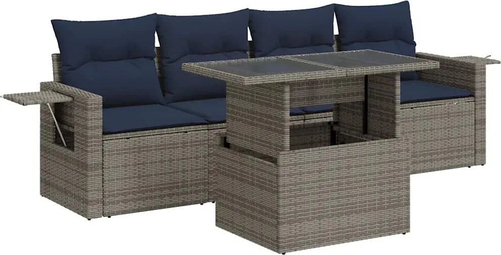 vidaXL Set mobilier de grădină cu perne, 5 piese,poliratan