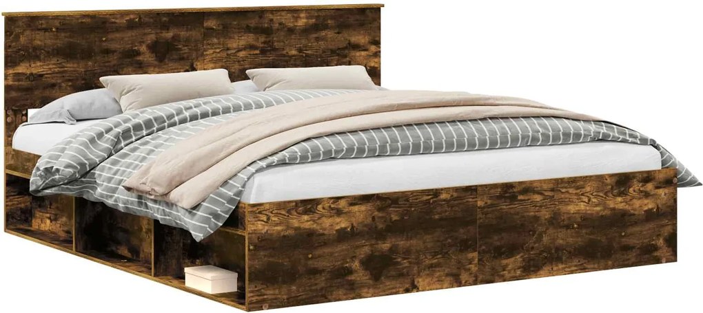 vidaXL Cadru de pat Stejar fumuriu 180 x 200 cm Lemn de pin masiv