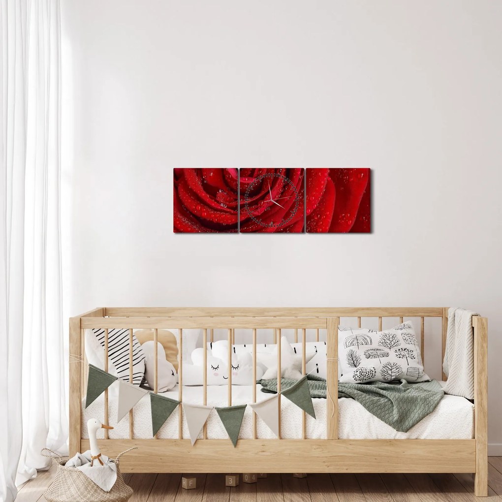 Tablou - detaliu de trandafir (cu ceas) (90x30 cm)