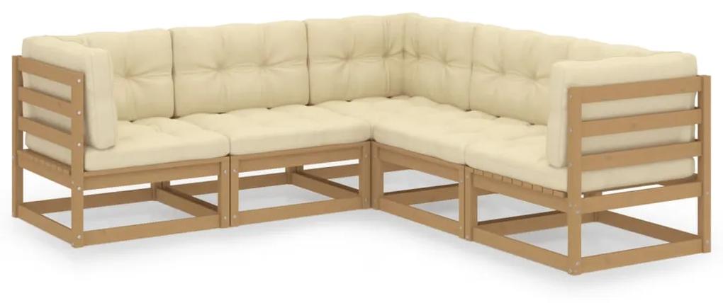 3076777 vidaXL Set mobilier de grădină cu perne, 5 piese, lemn masiv de pin