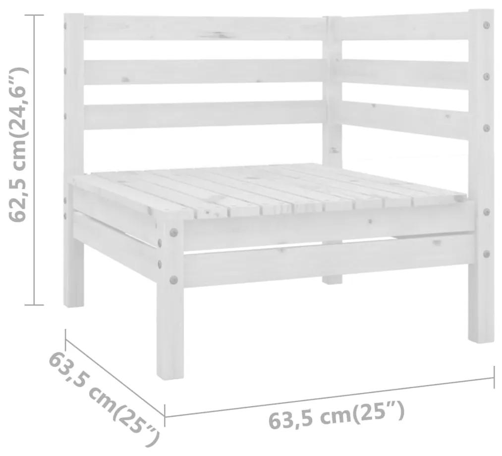 Canapele de colt pentru gradina, 2 buc., alb, lemn masiv pin Alb, Canapea de colt (2 buc.), 1