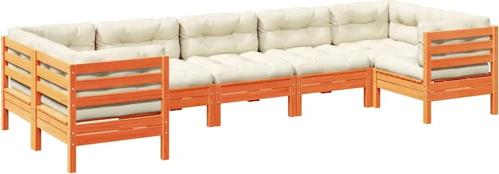 vidaXL Set canapele grădină cu perne, 7 piese, maro, lemn masiv de pin