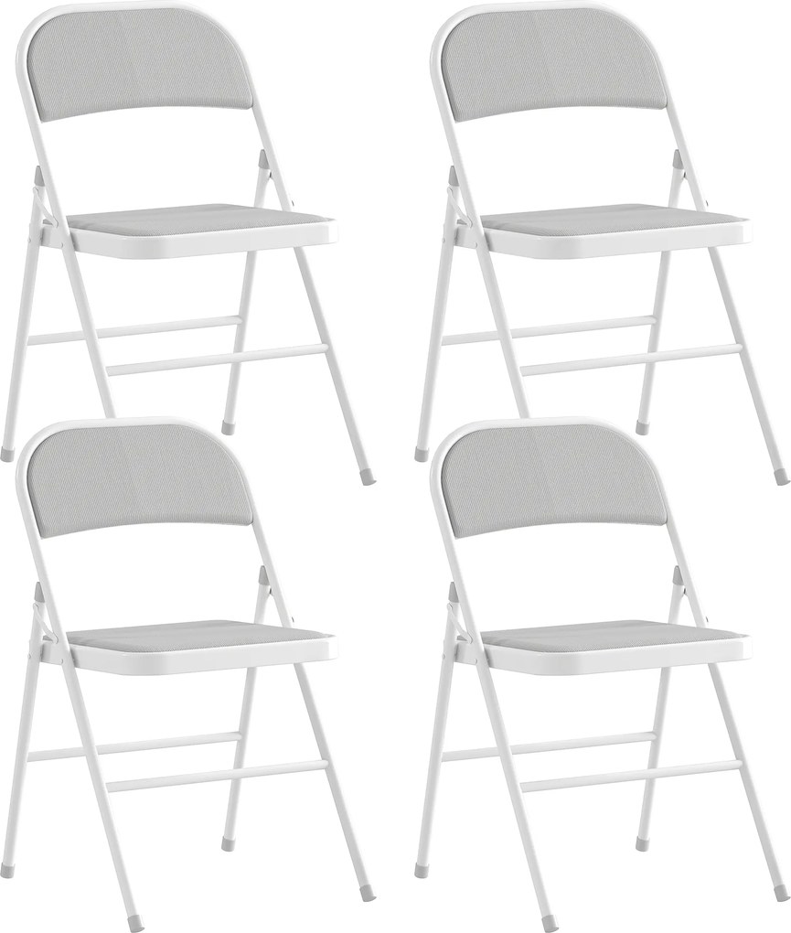 HOMCOM Set de 4 scaune pliabile scaune de sufragerie portabile cadru din oțel 45 x 46 x 78 cm alb | Aosom Romania