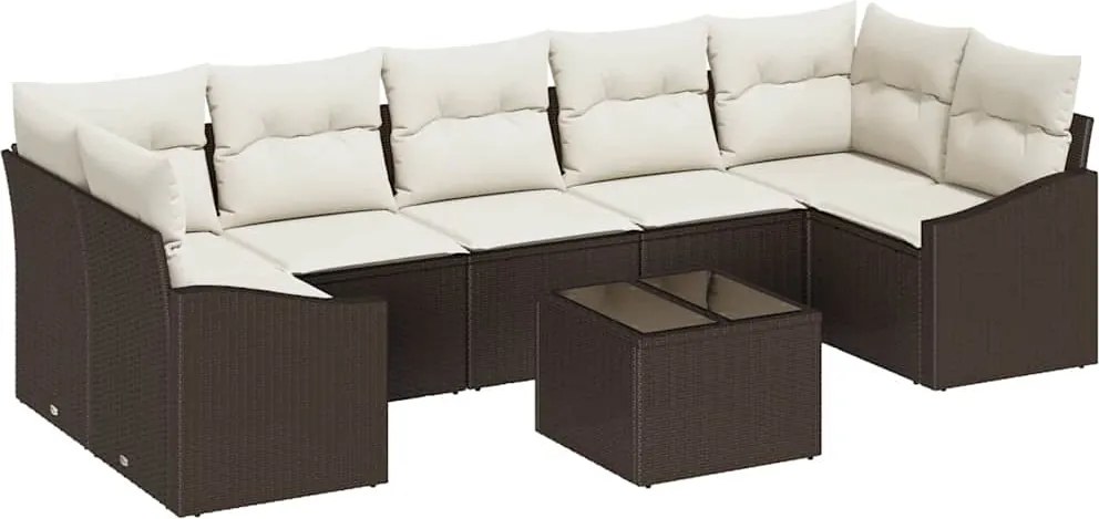 vidaXL Set de canapea cu pernă 8 pcs Maro și Crem poliratan