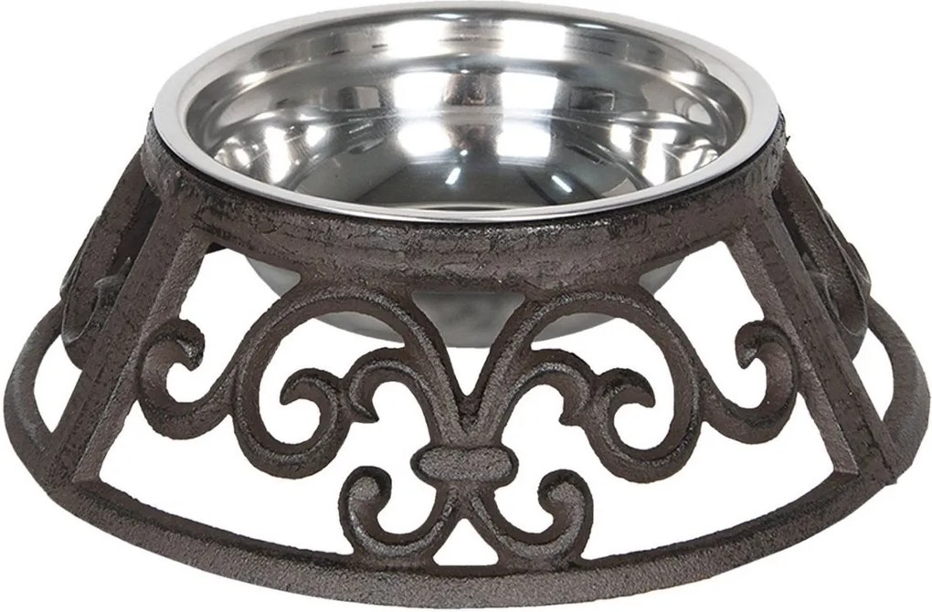 Bol hranire animale din inox cu suport din fier maro Ø 23 cm x 8 h / 0.435 L